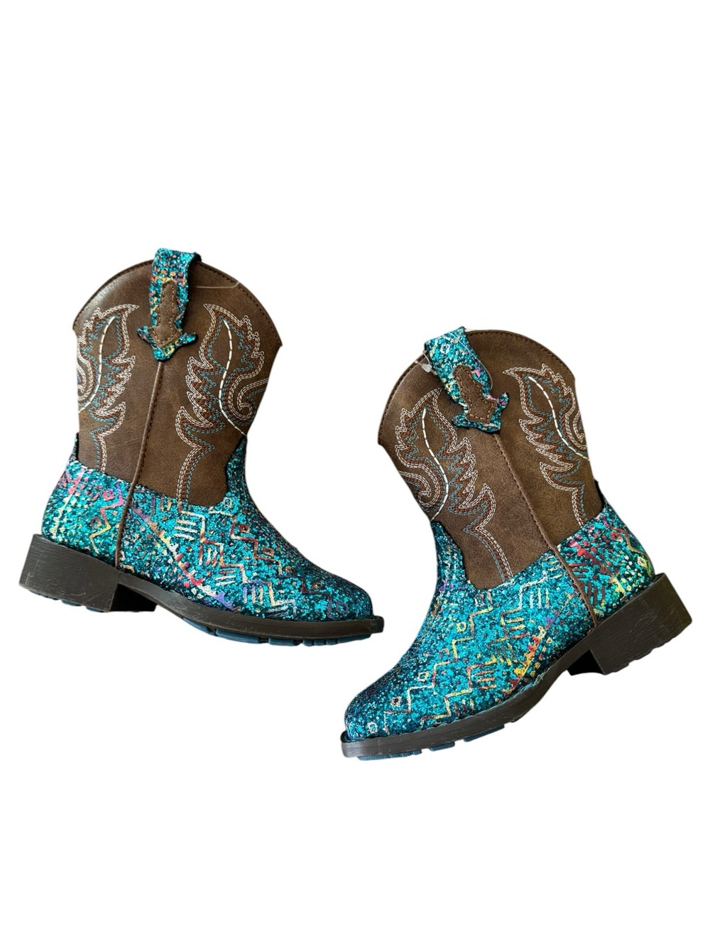 Roper Toddler Girls Southwest Glitter Aztec Blue Cowboy Boots Size 8